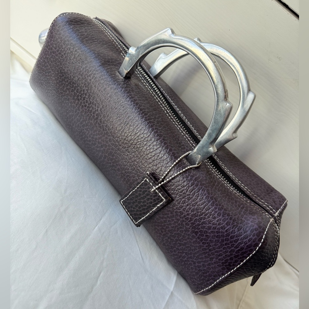 Latica Vintage Y2K Pebbled Leather Barrel Bag | Purple Silver Handle - Picture 11 of 17